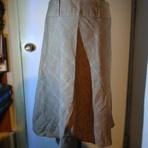 dressbarn Tan Checkered A-Line Skirt